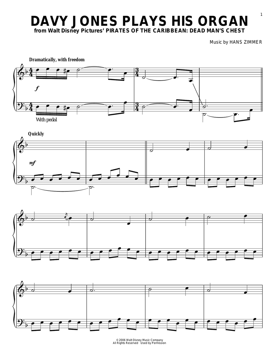Davy Jones Plays His Organ (from Pirates Of The Caribbean: Dead Man's Chest) Organ scores gallery preview page 1