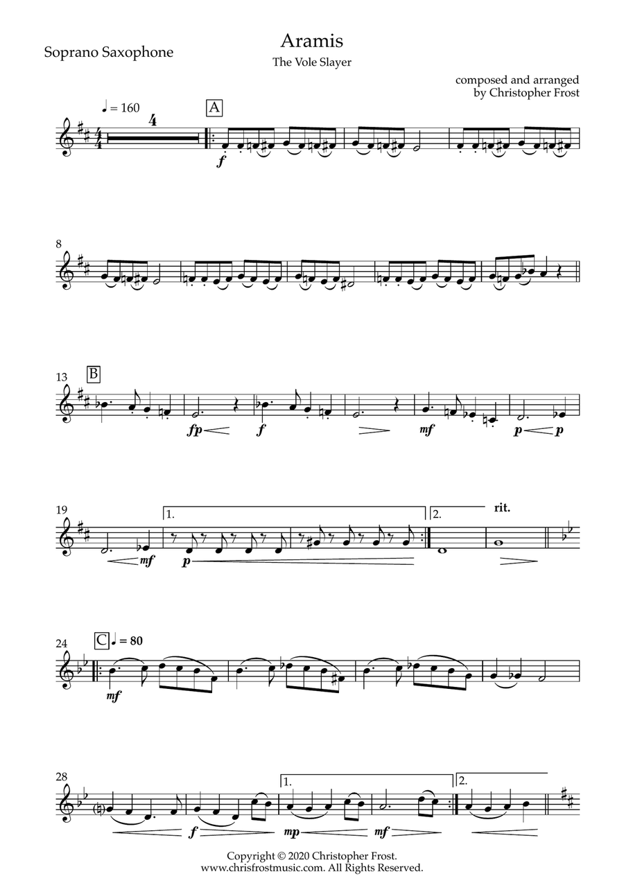 Aramis - The Vole Slayer from The Cat Suite (saxophone quartet - SATB) Saxophone Quartet scores gallery preview page 5