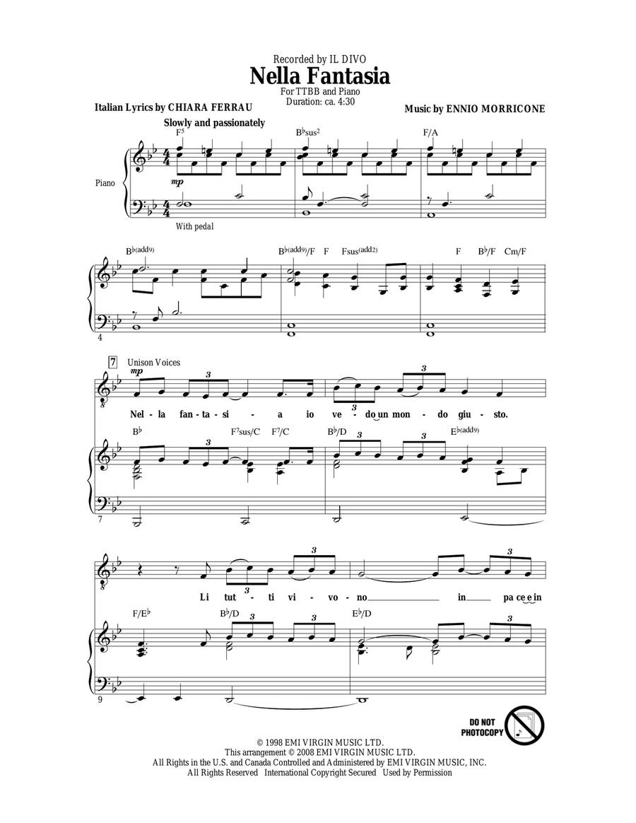 Nella Fantasia (In My Fantasy) TTBB scores gallery preview page 1