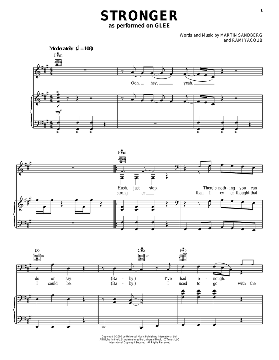 Stronger Piano, Vocal, Guitar scores gallery preview page 1