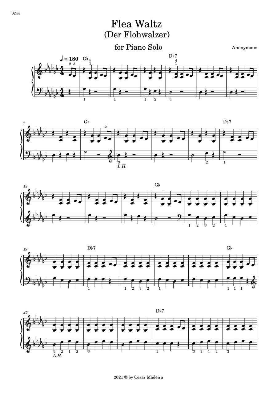 Flea Waltz (Der Flohwalzer) for Piano Solo - Original Version (W/Chords) Piano Method scores gallery preview page 1