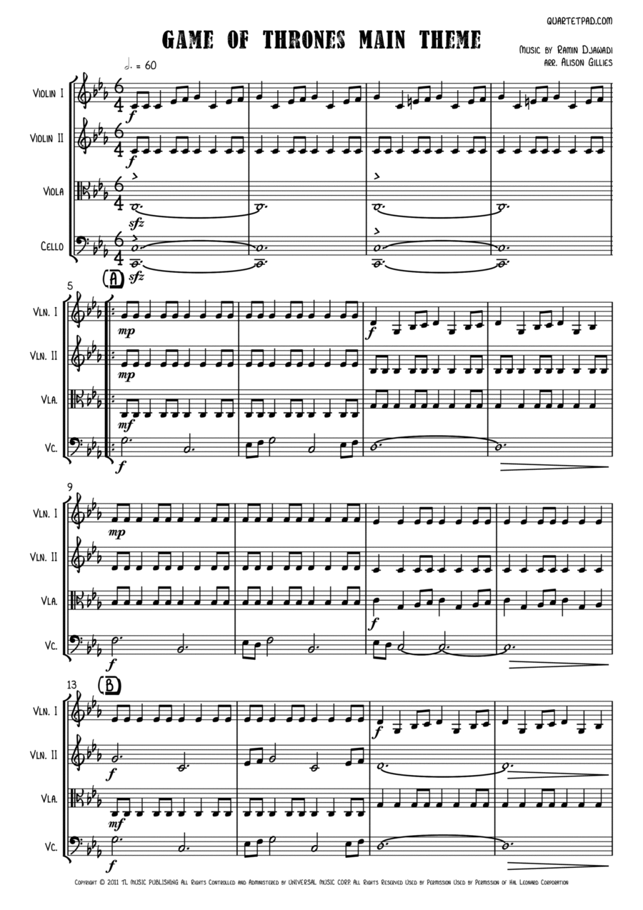 Game Of Thrones String Quartet scores gallery preview page 1