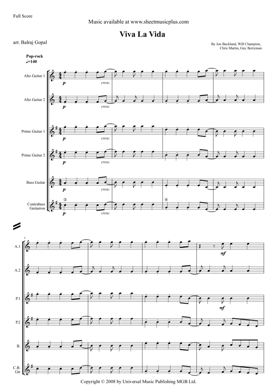 Viva La Vida Viva La Vida Electric Guitar scores gallery preview page 1
