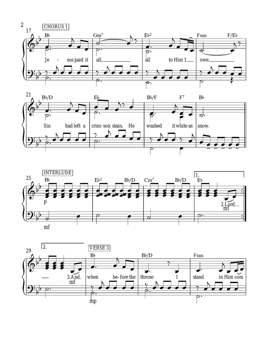 Jesus Paid It All Piano, Vocal scores gallery preview page 2