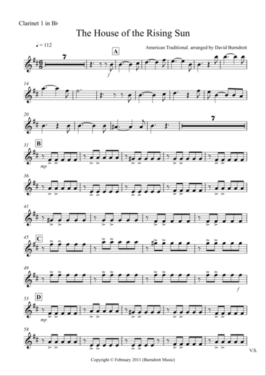 The House of the Rising Sun for Clarinet Quartet Clarinet Quartet scores gallery preview page 6