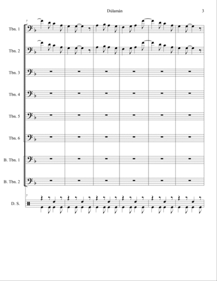 Dúlamán for Trombone Choir and Drumset Trombone scores gallery preview page 4