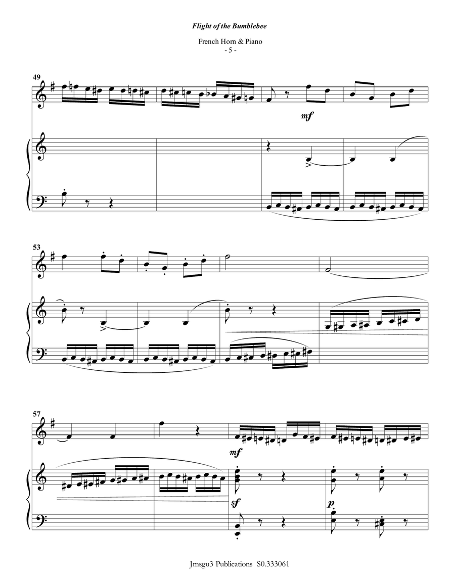 Korsakov: Flight of the Bumblebee for French Horn & Piano Piano scores gallery preview page 5