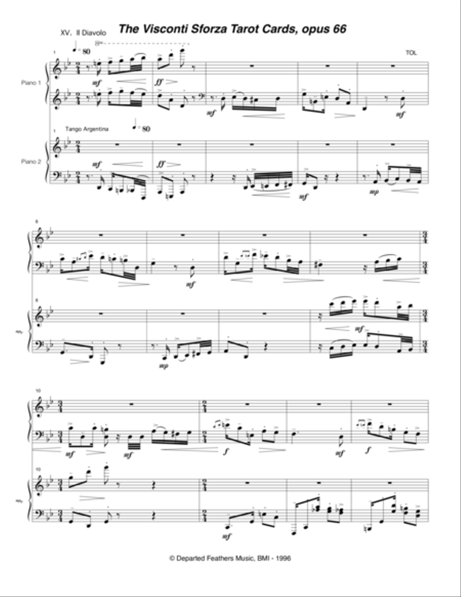 Visconti Sforza Tarot Cards, opus 66 ... Twenty Two Salon Pieces For Two Pianos (1996) 16 Il Diavolo 2 Pianos, 4-Hands scores gallery preview page 1