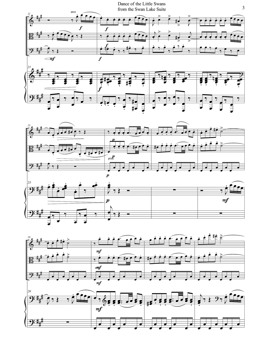 Pyotr Tchaikovsky - Dance of the Little Swans (Swan Lake ballet) arr. for piano quartet (score and p Piano Quartet scores gallery preview page 3