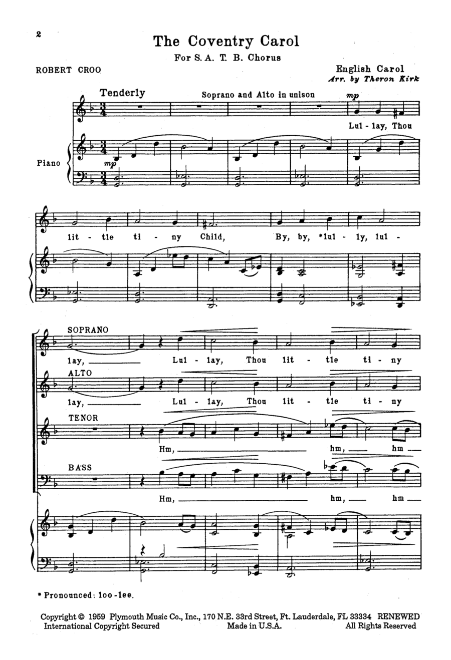 The Coventry Carol 4-Part scores gallery preview page 1