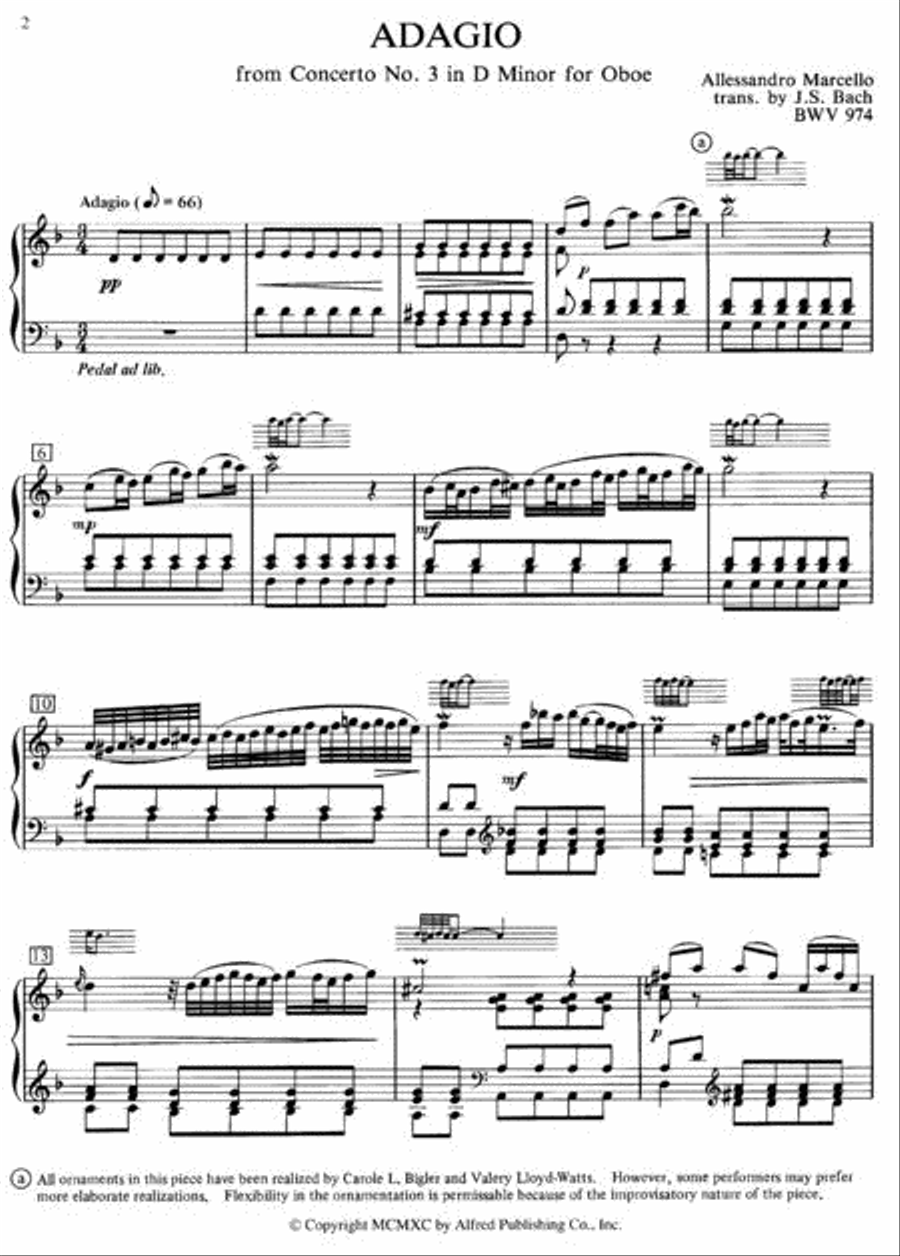 Adagio From Concerto No. 3 In D Minor For Oboe - Arranged for Solo Piano Small Ensemble scores gallery preview page 2