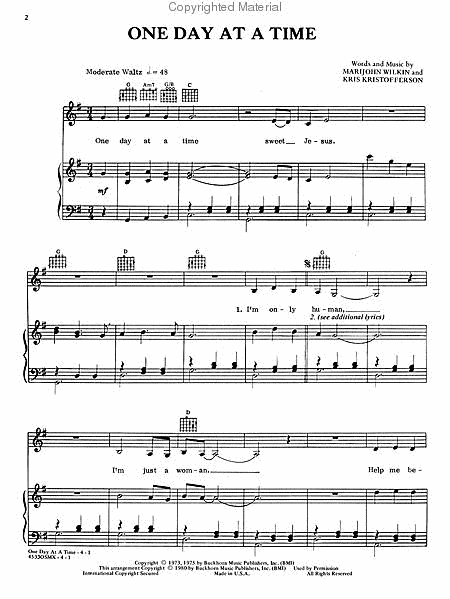 One Day at a Time by Cristy Lane Piano, Vocal, Guitar - Sheet Music