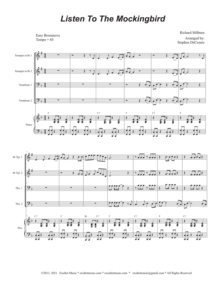 Listen To The Mockingbird (Brass Quartet and Piano - Alternate Version)