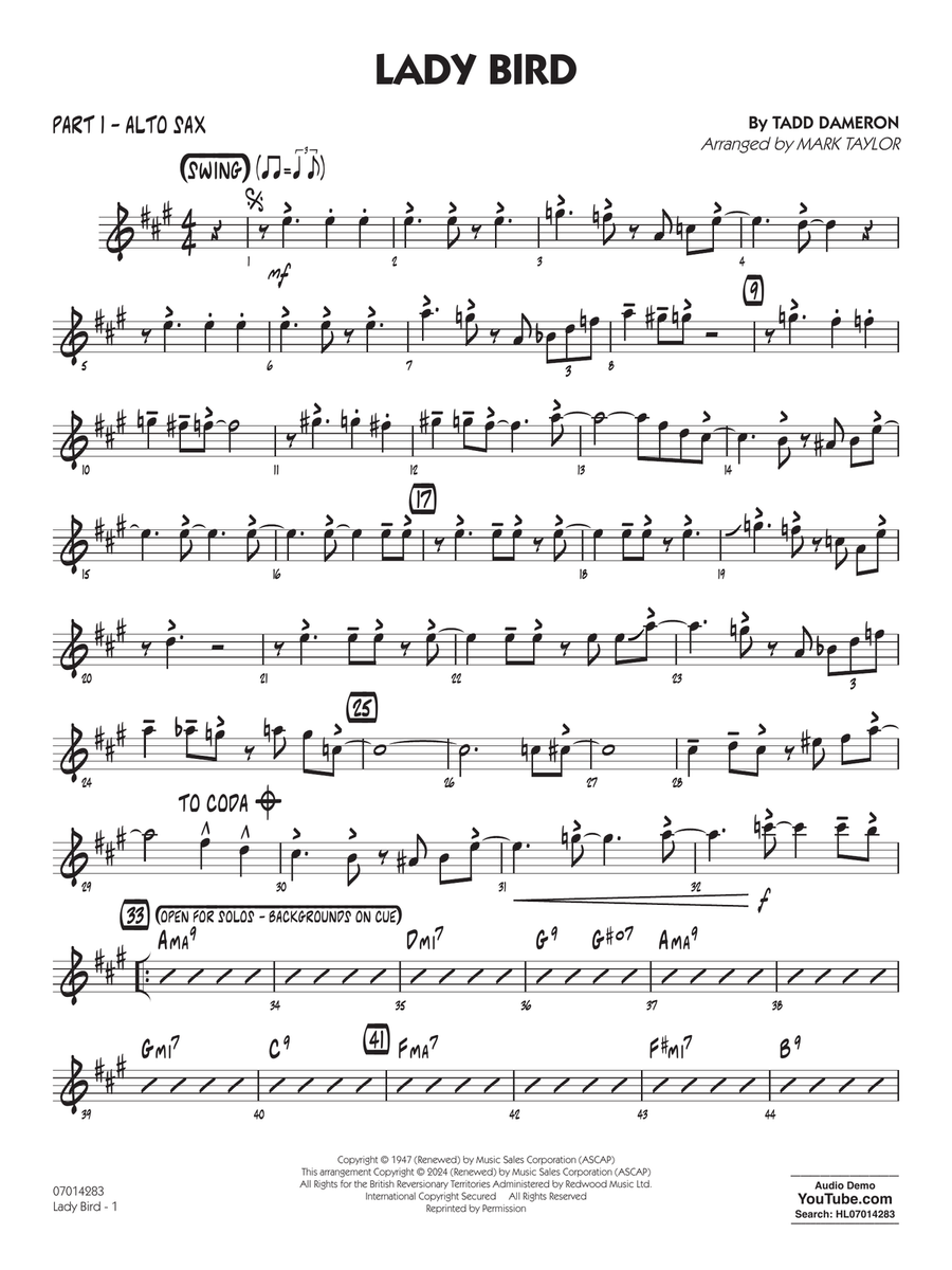 Lady Bird (arr. Mark Taylor) - Part 1 - Alto Sax