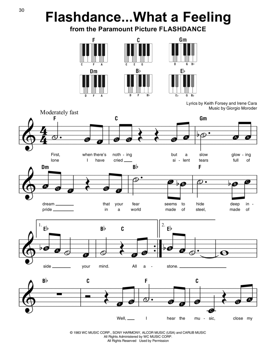 Flashdance...What A Feeling Easy Piano scores gallery preview page 1