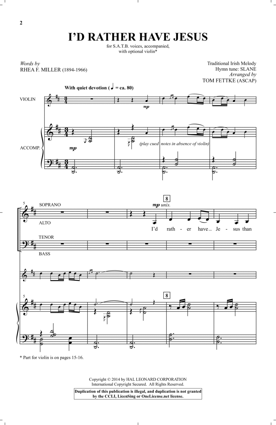 I'd Rather Have Jesus I'd Rather Have Jesus 4-Part scores gallery preview page 1