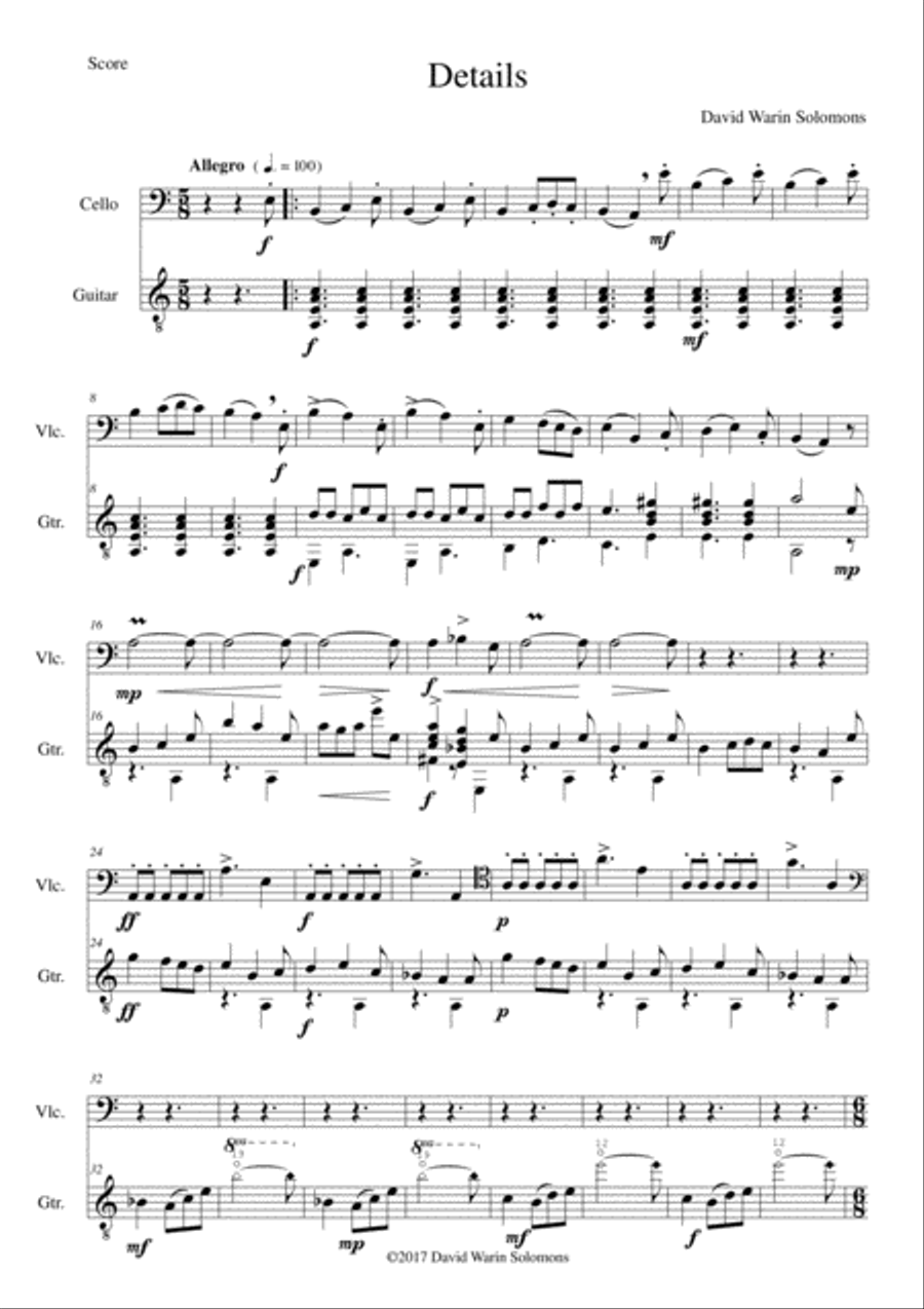 Details for cello and guitar String Duet scores gallery preview page 1