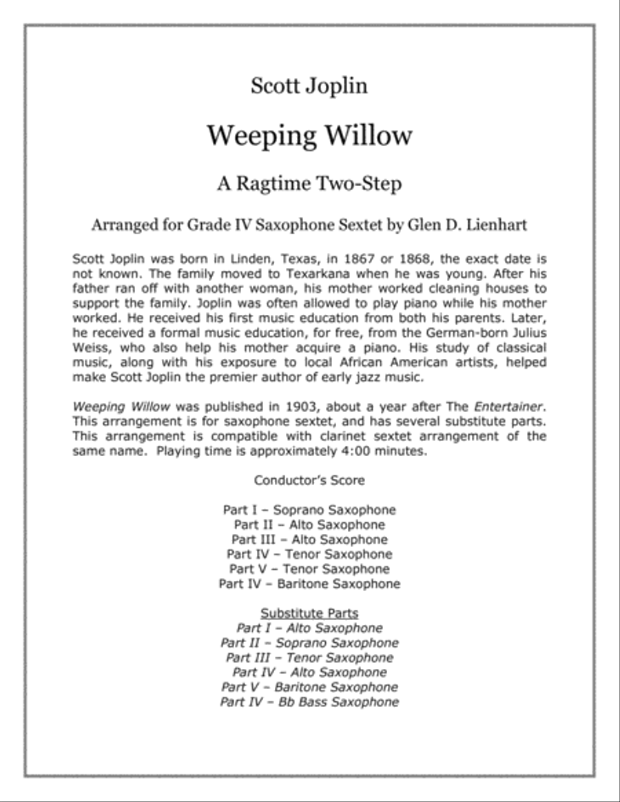 Weeping Willow (Saxophones) Woodwind Ensemble scores gallery preview page 1