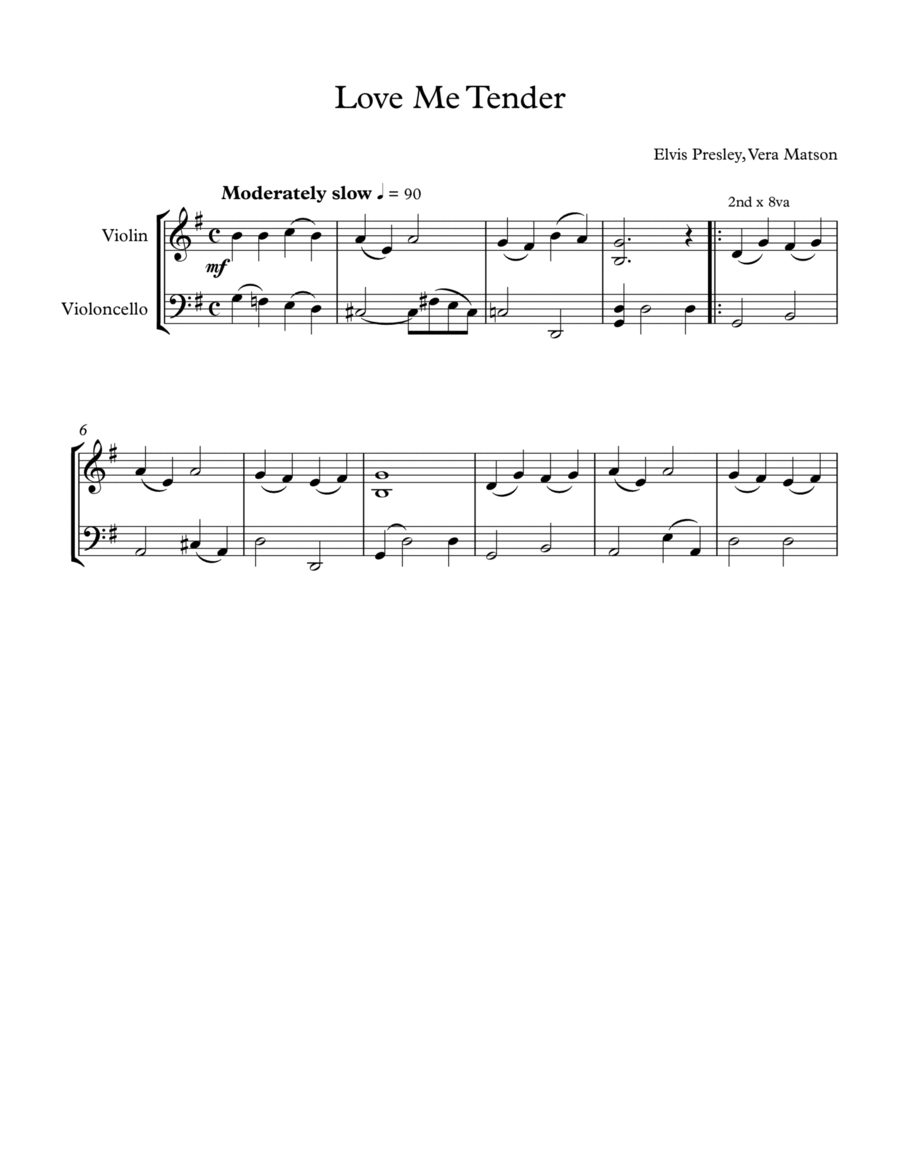 Love Me Tender String Duet scores gallery preview page 1
