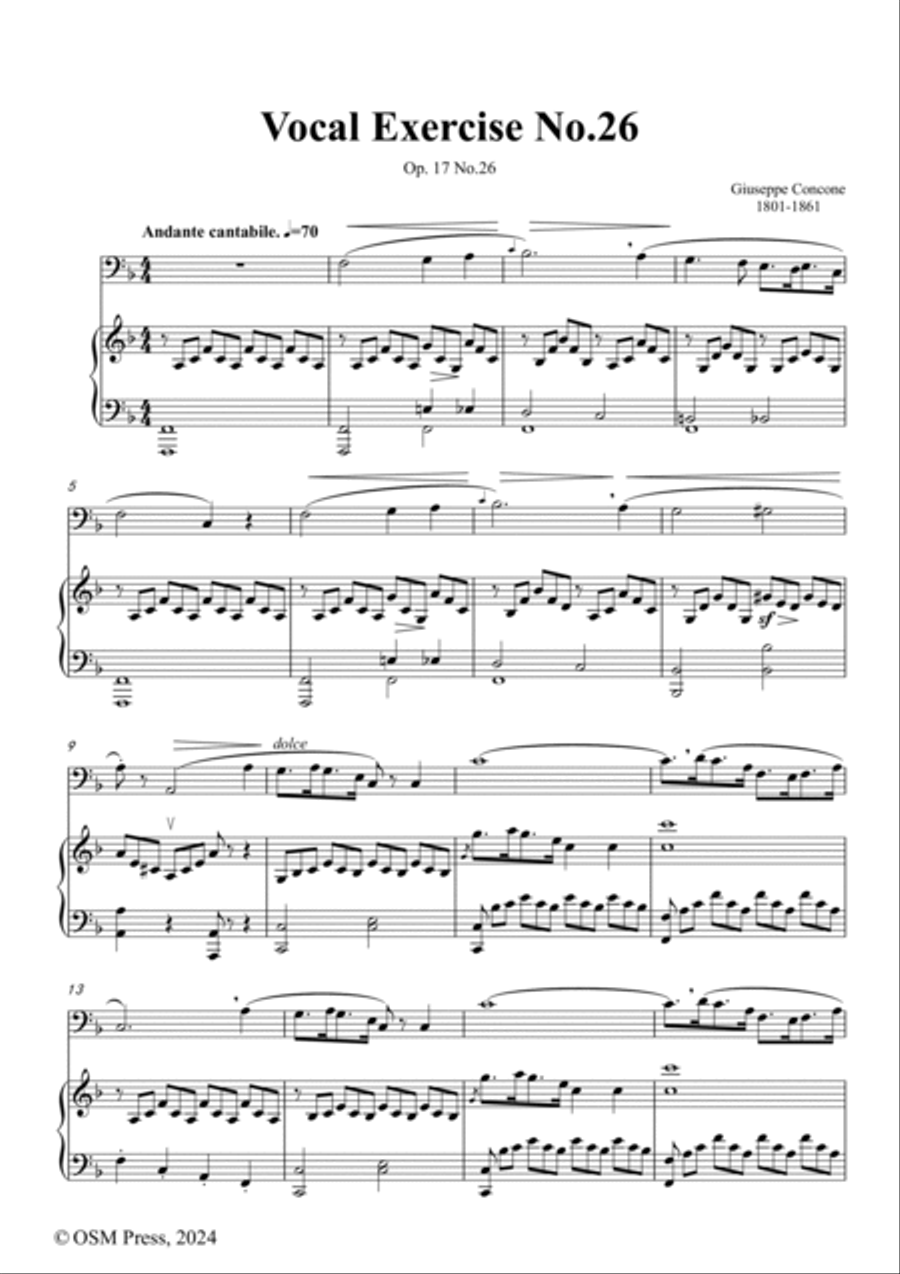 G. Concone-Vocal Exercise No.26,for Contralto(or Bass) and Piano Piano scores gallery preview page 2