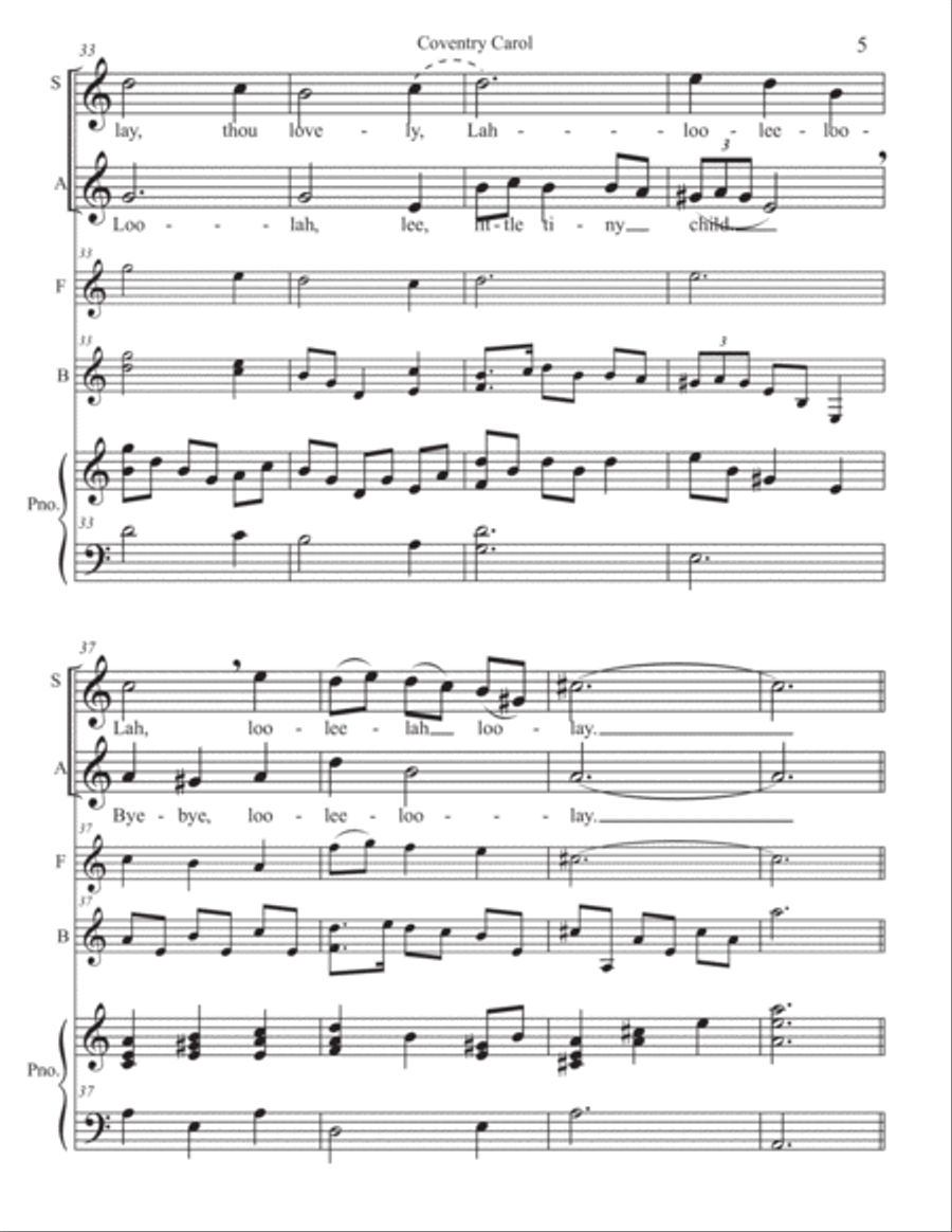 Coventry Carol SA w piano, flute, cello & hammer dulcimer SA scores gallery preview page 6