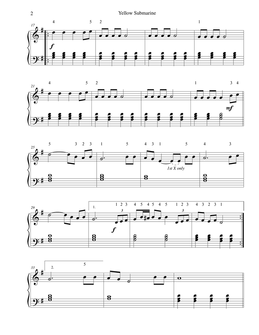 Yellow Submarine Easy Piano scores gallery preview page 2
