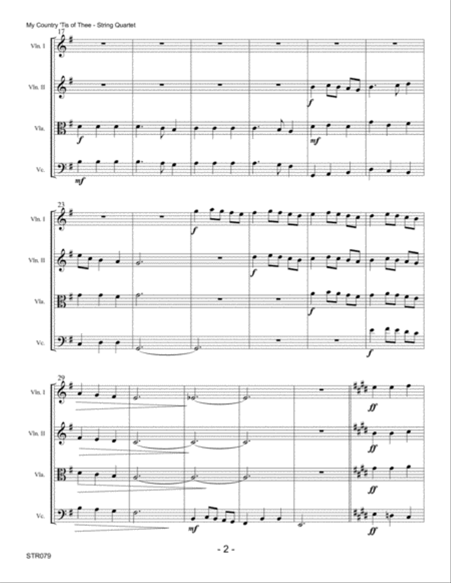 MY COUNTRY TIS OF THEE (America) arranged for STRING QUARTET String Quartet scores gallery preview page 2