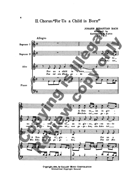 For Us a Child is Born (Uns ist ein Kind geboren) (Cantata No. 142) (Choral Score)