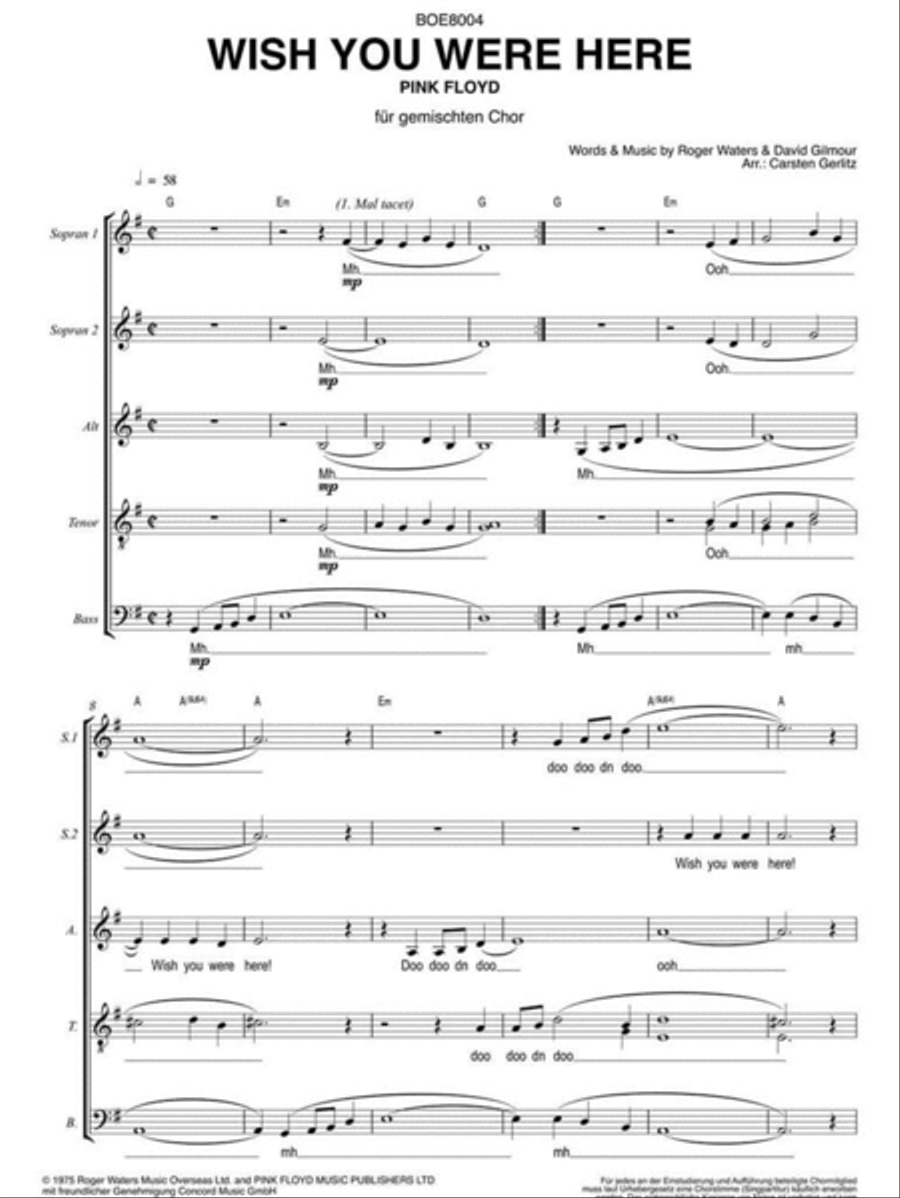 POPCHOIRCLASSICS Pink Floyd: Wish You Were Here SSATB scores gallery preview page 3