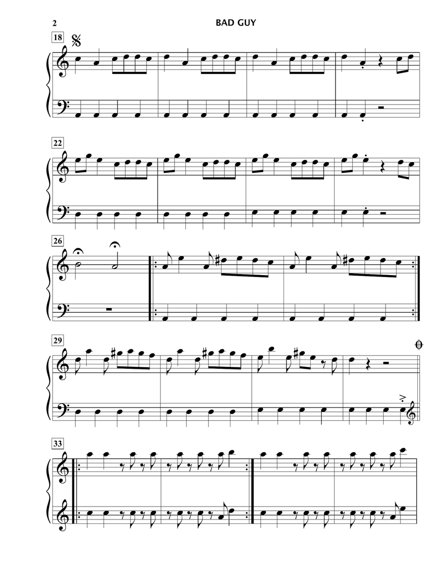 Bad Guy Bad Guy Easy Piano scores gallery preview page 2