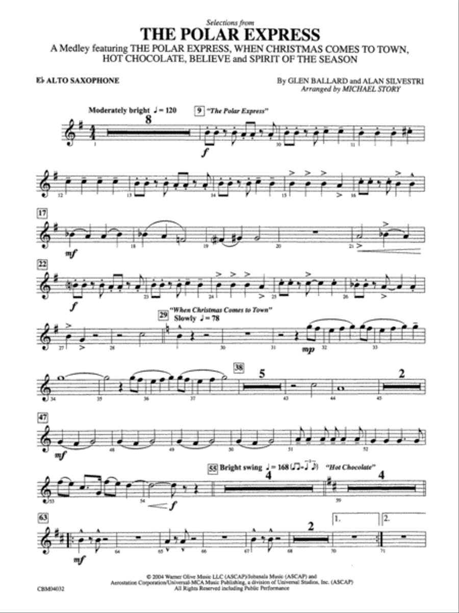 The Polar Express, Selections from: E-flat Alto Saxophone Concert Band scores gallery preview page 1