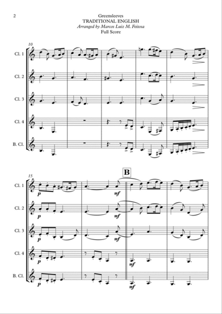 Greensleeves - Clarinet Quintet Clarinet Quintet scores gallery preview page 4
