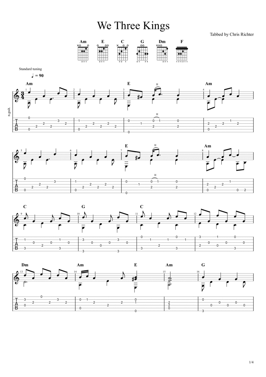 We Three Kings Of Orient Are Guitar Tablature scores gallery preview page 1