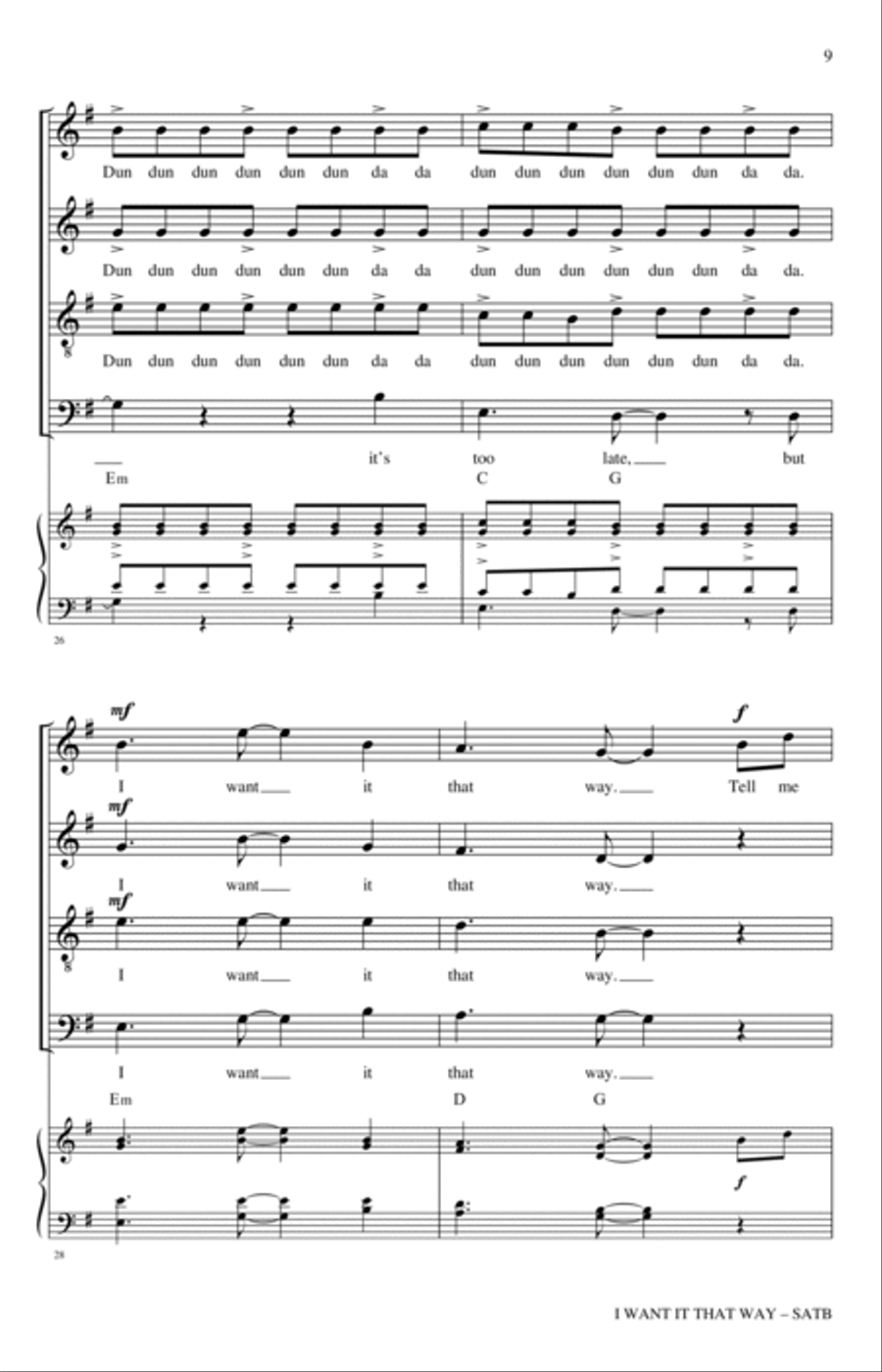 I Want It That Way (arr. Nathan Howe) 4-Part scores gallery preview page 7