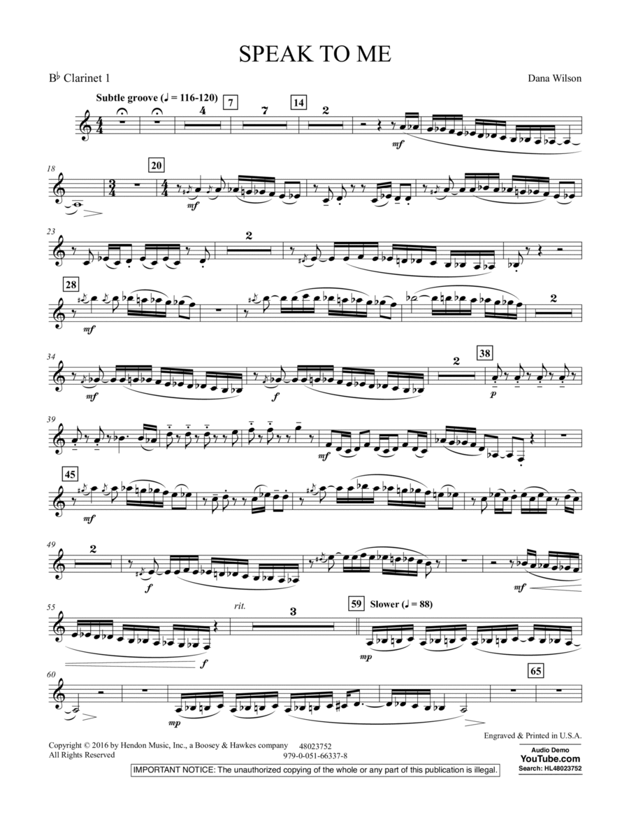 Speak to Me - Bb Clarinet 1 B-Flat Clarinet scores gallery preview page 1