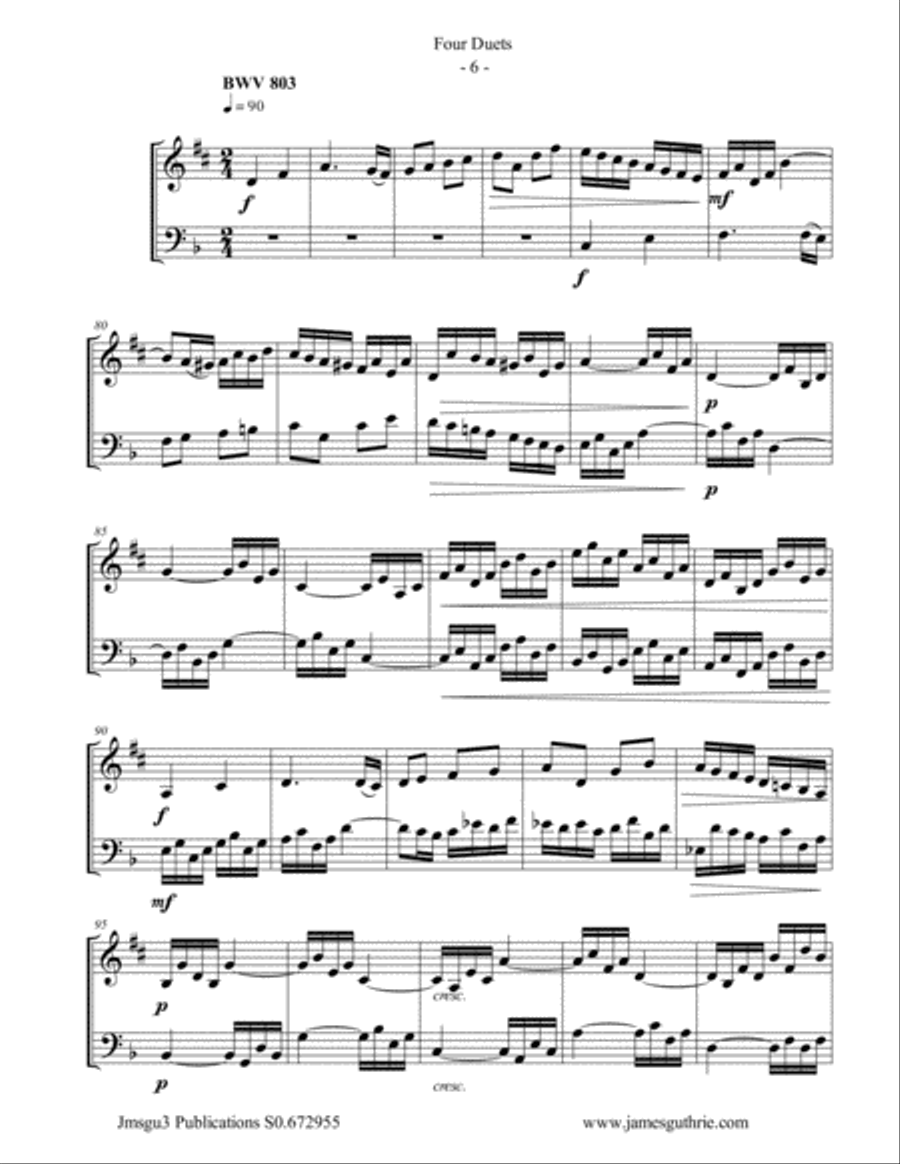 Bach: Four Duets for Alto Clarinet & Cello E-Flat Clarinet scores gallery preview page 6