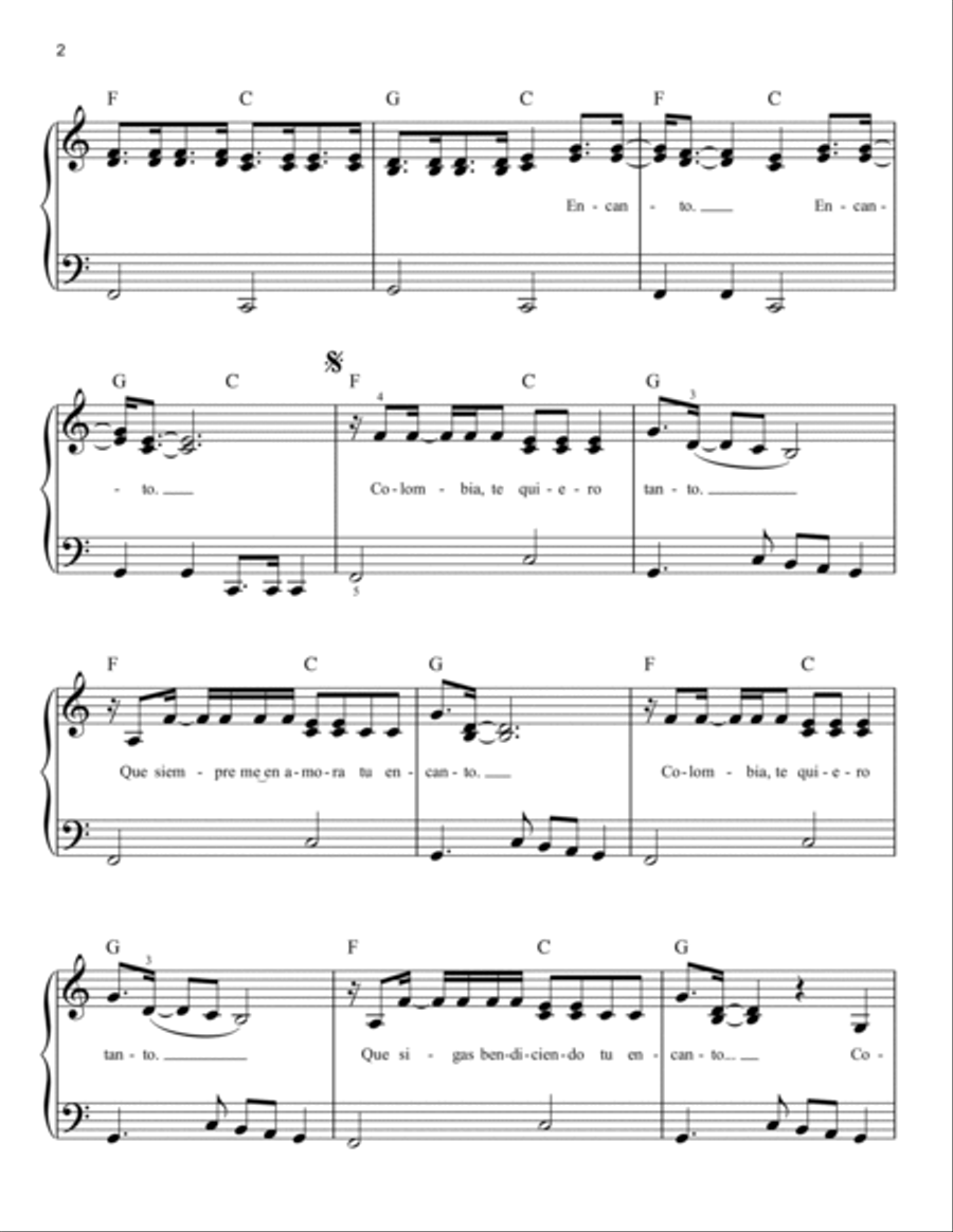 Colombia, Mi Encanto (from Encanto) Easy Piano scores gallery preview page 2