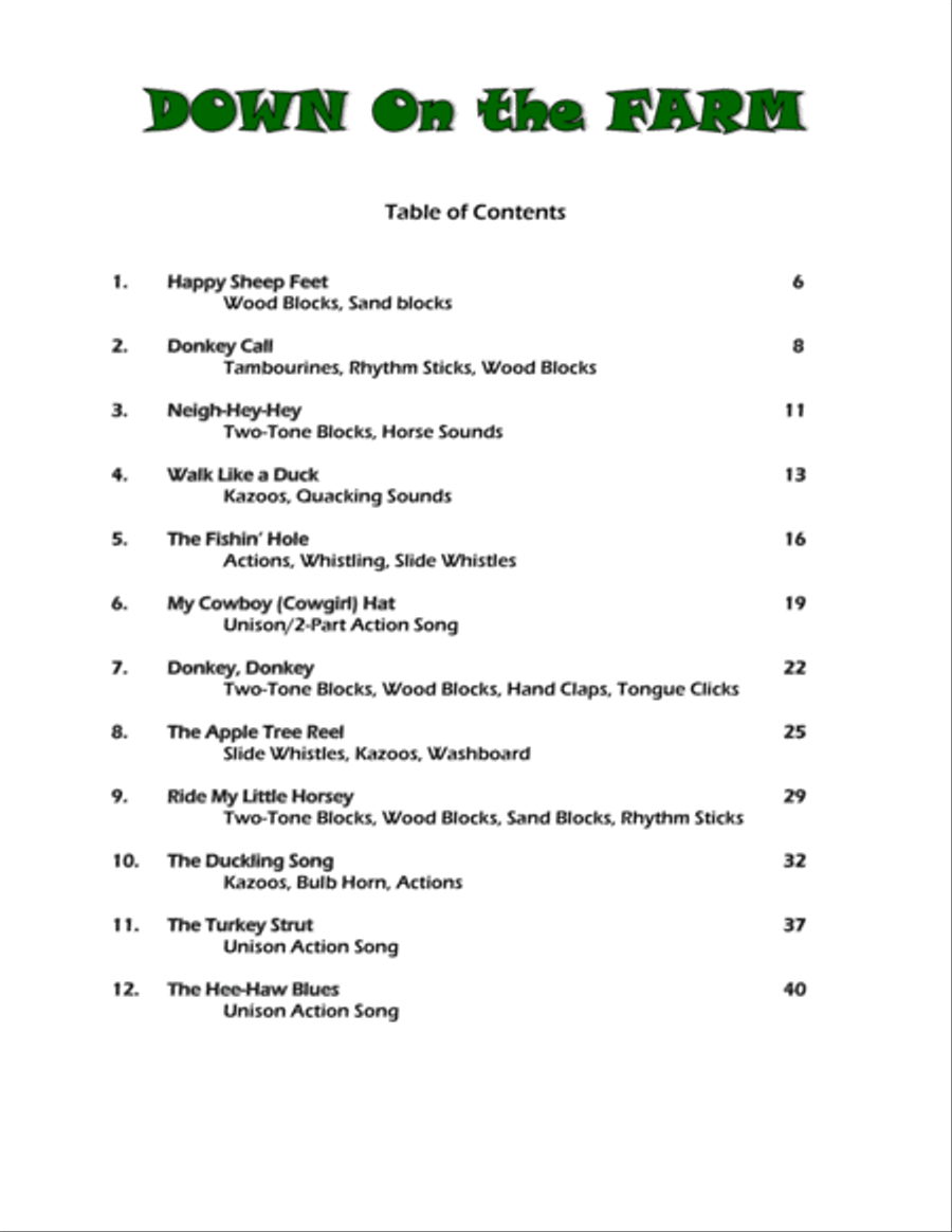 Down On the Farm (12 Down-Home, Country Songs for Elementary Students) Unison Unison Choir scores gallery preview page 5