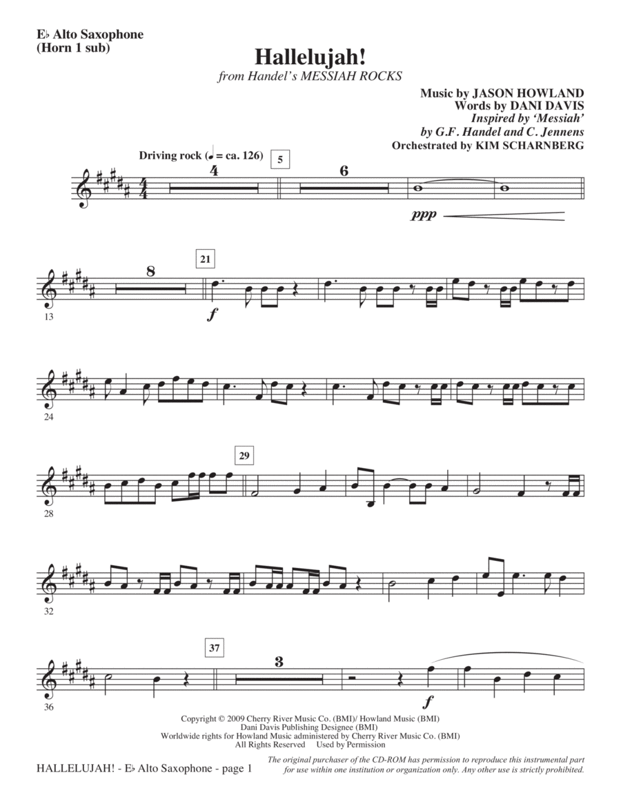 Hallelujah! (from Messiah Rocks) - Alto Sax (sub. Horn) Choir scores gallery preview page 1