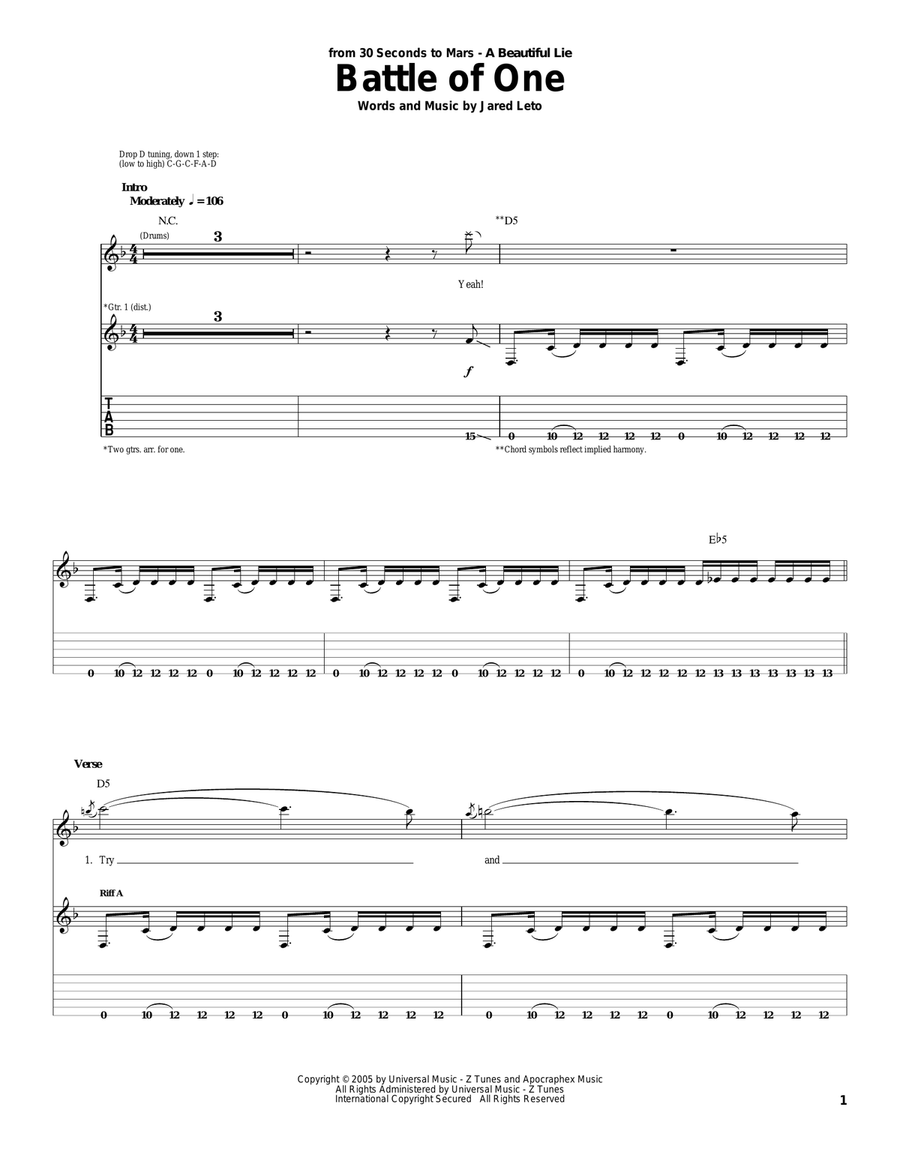 Battle Of One Battle Of One Acoustic Guitar scores gallery preview page 1