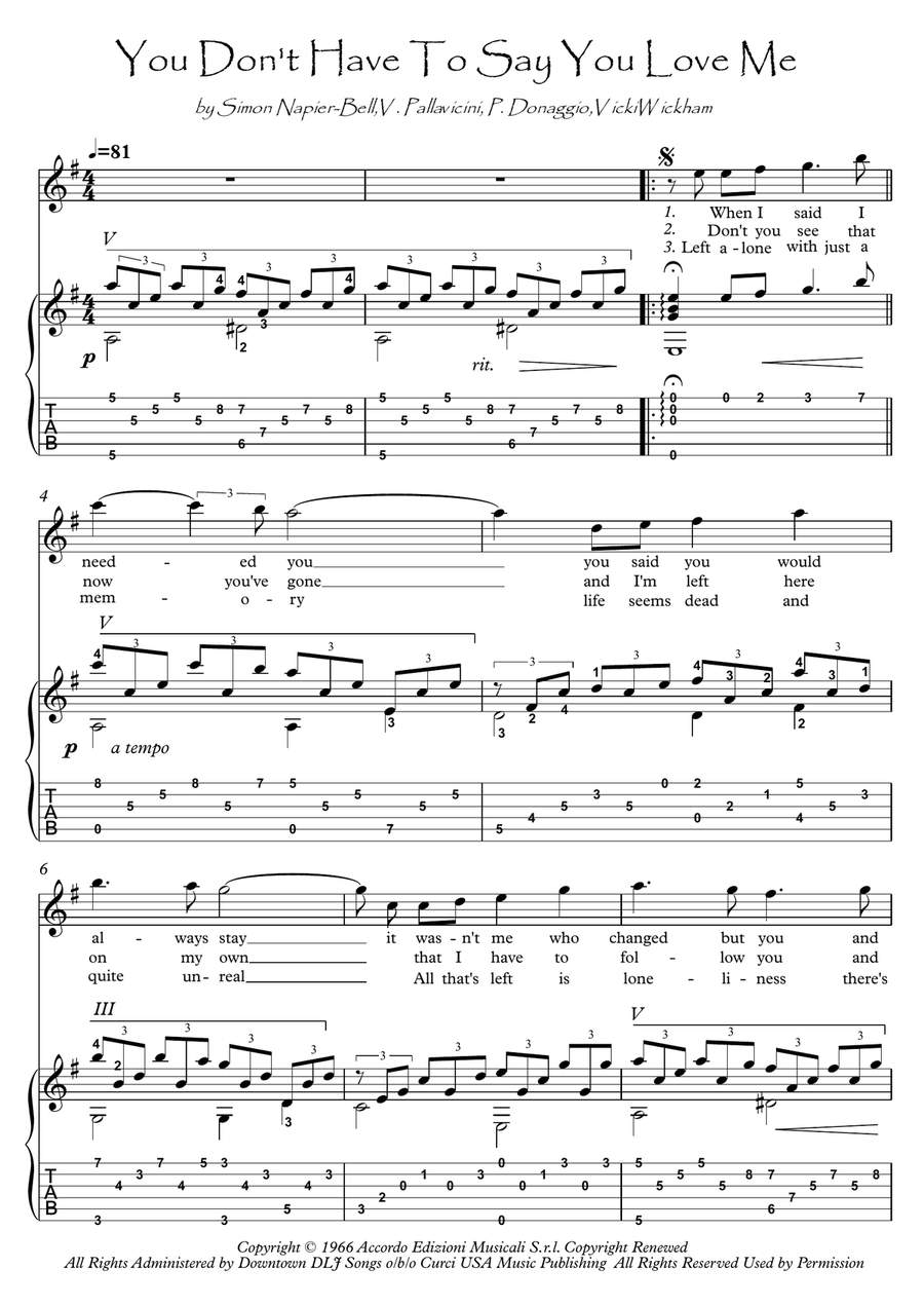 You Don't Have To Say You Love Me Acoustic Guitar scores gallery preview page 1