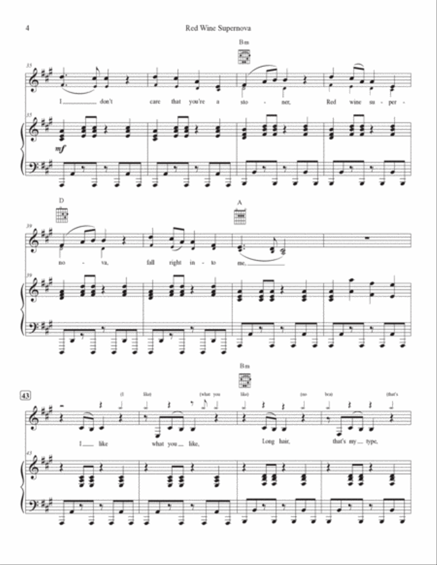 Red Wine Supernova Piano, Vocal, Guitar scores gallery preview page 4