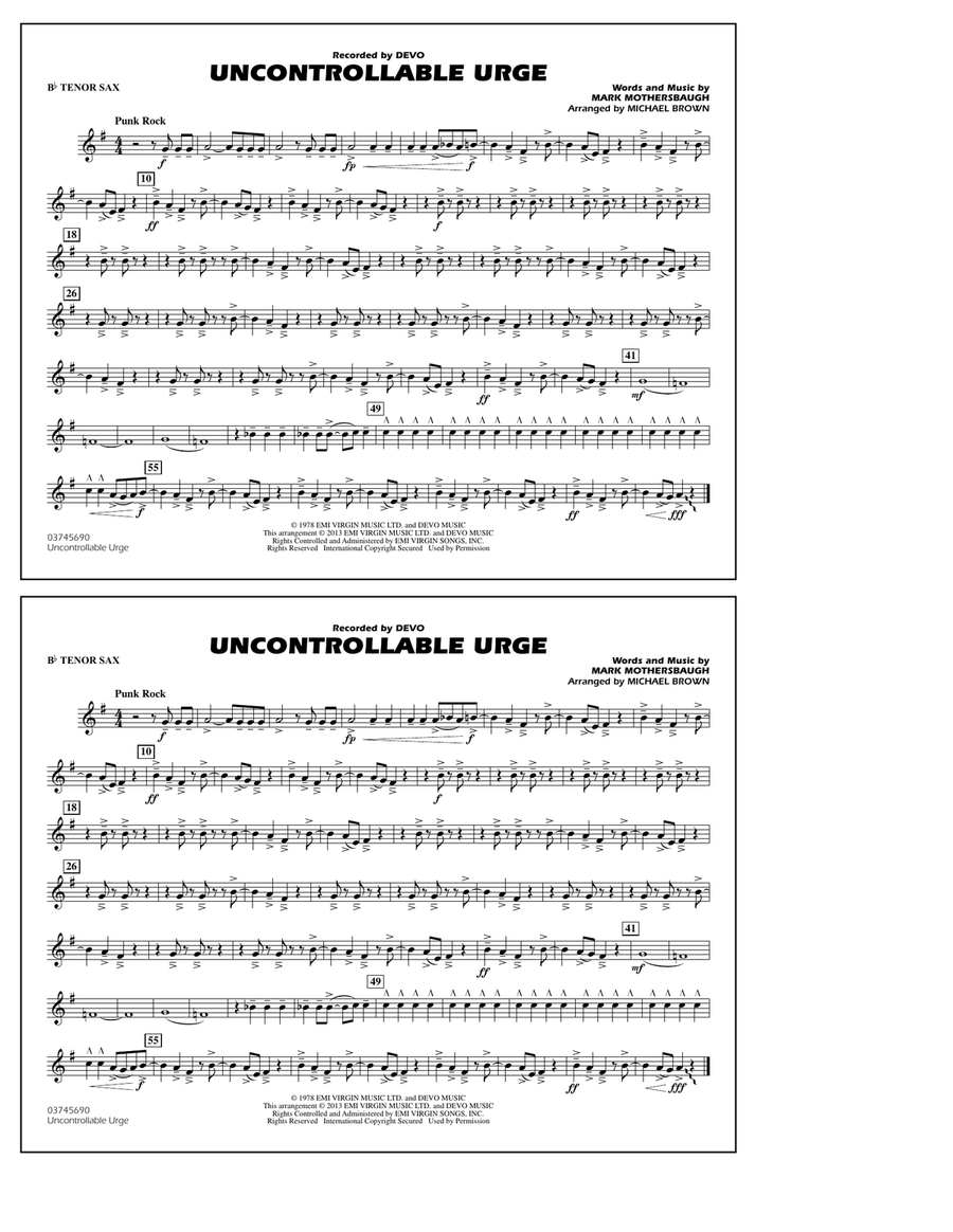 Uncontrollable Urge - Bb Tenor Sax Marching Band scores gallery preview page 1