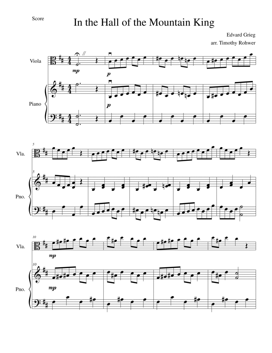 In the Hall of the Mountain King - Viola Solo Piano scores gallery preview page 1