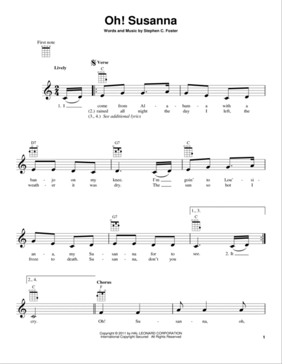 Oh! Susanna Oh! Susanna Ukulele scores gallery preview page 1