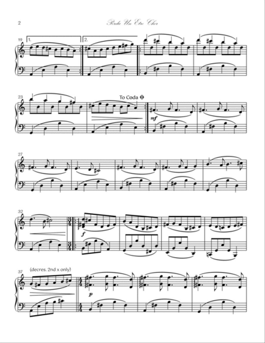 PERDU UN ETRE CHER Piano Solo scores gallery preview page 2