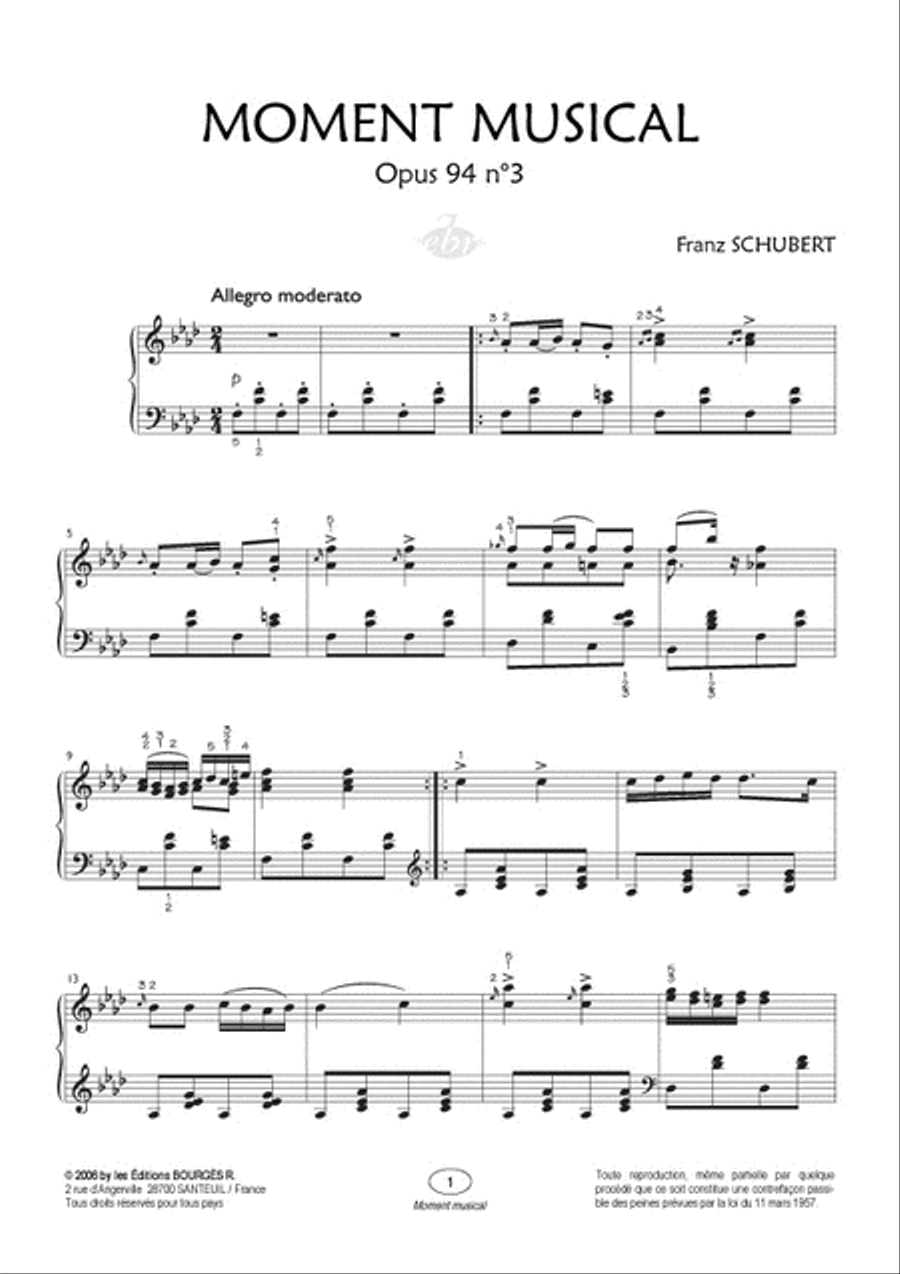 Moment Musical Opus 94 n°3 (Collection Anacrouse) Piano Solo scores gallery preview page 2