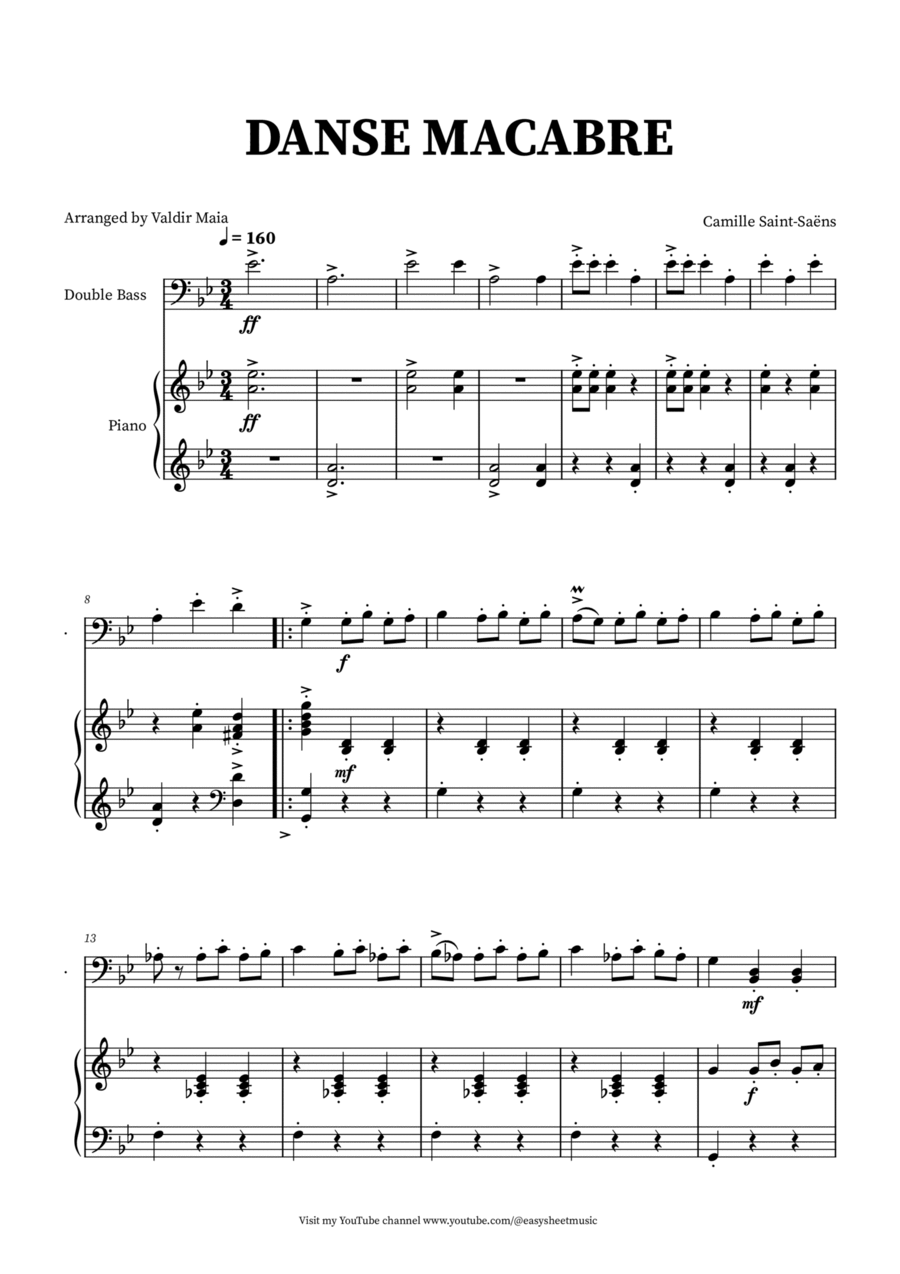 Danse Macabre - Double Bass and Piano Double Bass scores gallery preview page 1