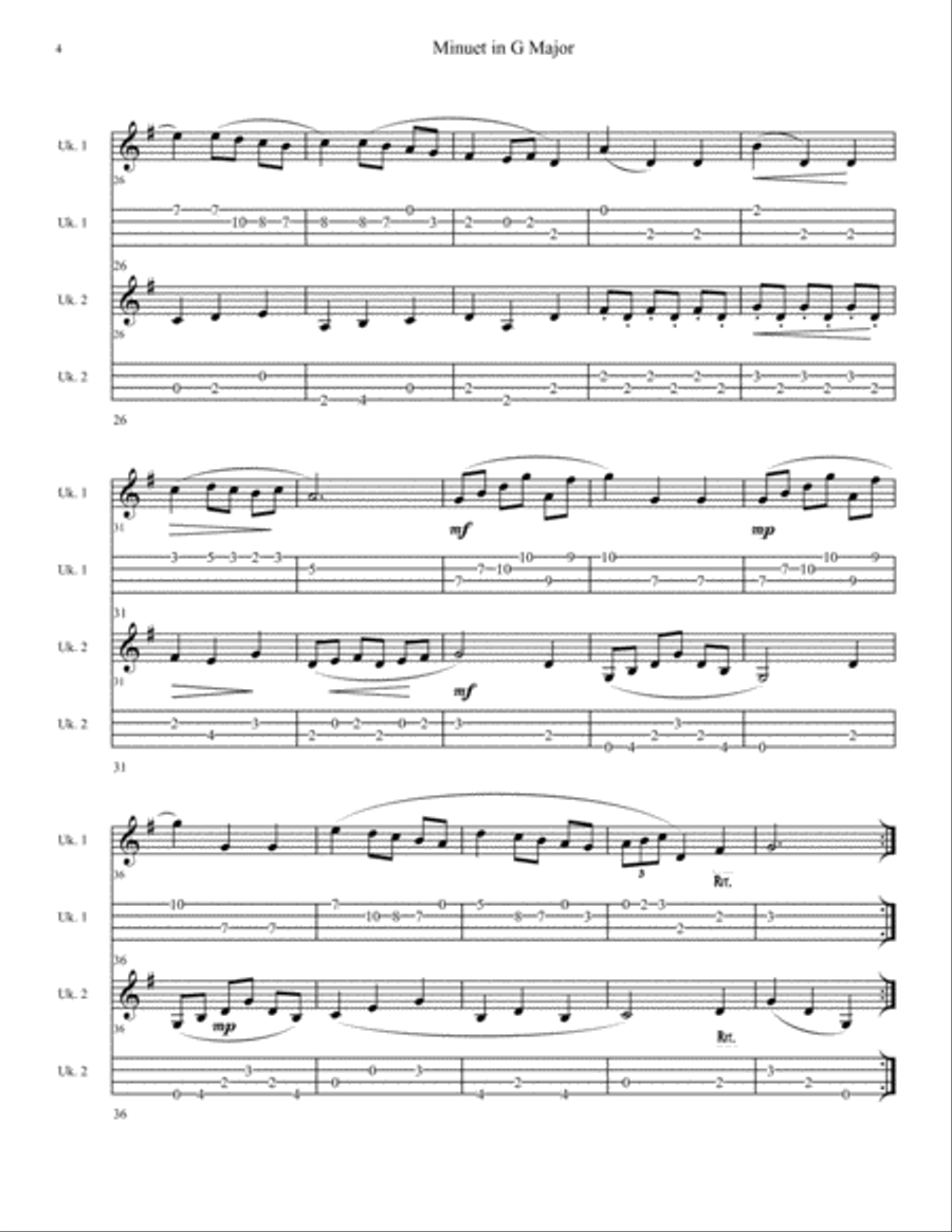 Bach Minuet In G Major BVW116 - Ukulele Duet Ukulele scores gallery preview page 5