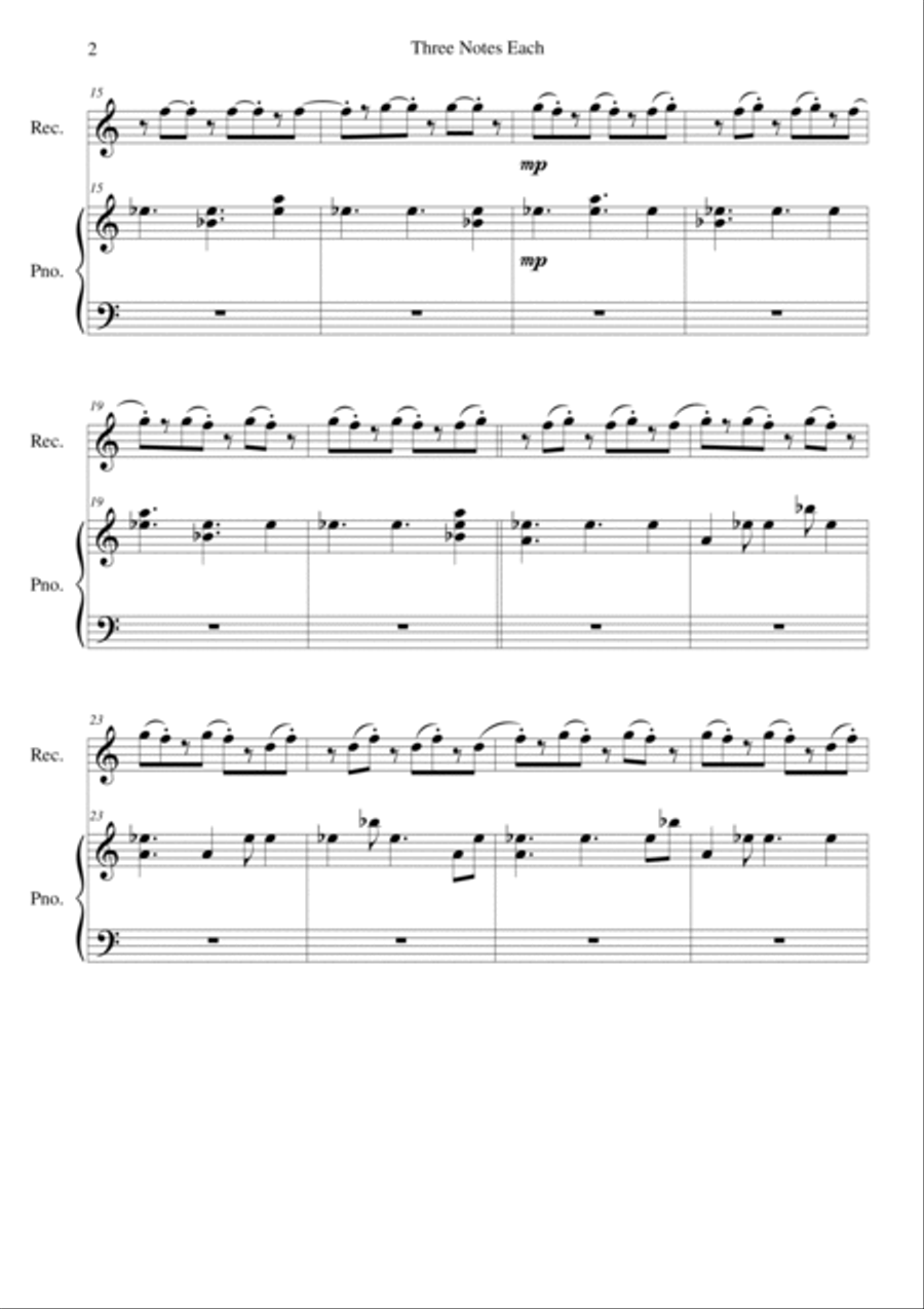 Three Notes Each (for recorder and piano) Small Ensemble scores gallery preview page 2